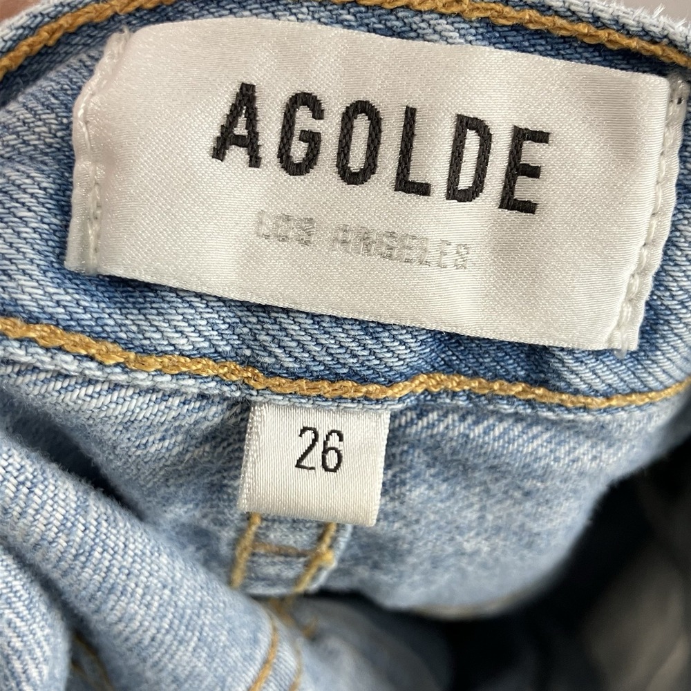 AGOLDE High Rise Straight Leg Criss Cross Jeans Size 26 Light Wash Raw‎ Hem - Picture 8 of 11